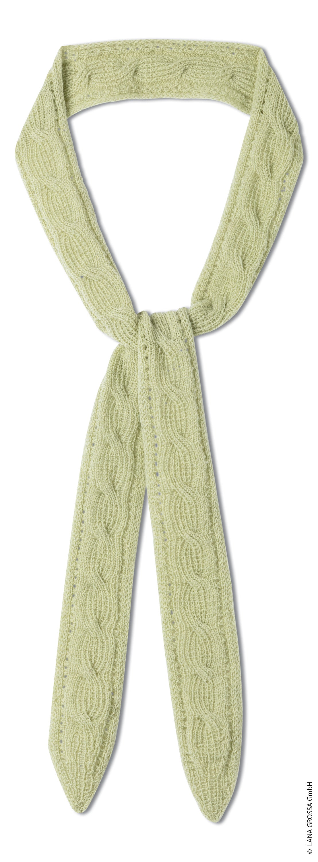 Lana Grossa Doeken & Co Nr. 10 model 23 - lang lichtgroen halsdoekje met puntige uiteinden, vrijstaand - Cool Wool Lace