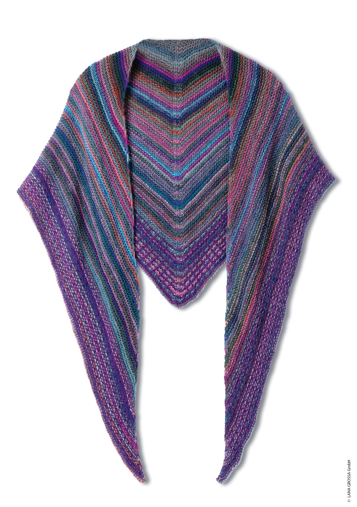 Lana Grossa Doeken & Co Nr. 10 model 6 - paarse gestreepte driehoeksdoek, vrijstaand - Colorissimo en Ecopuno
