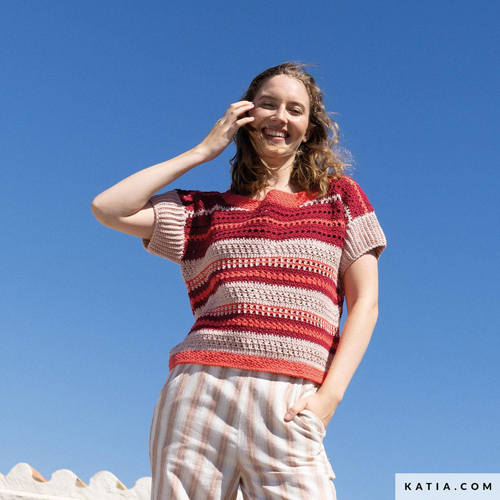Patroon breien haken dames topje lente zomer katia — gemaakt met Katia Alabama (6)