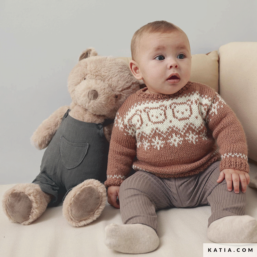 Patroon breien haken baby trui herfst winter katia — gemaakt met Katia Basic Merino (3)