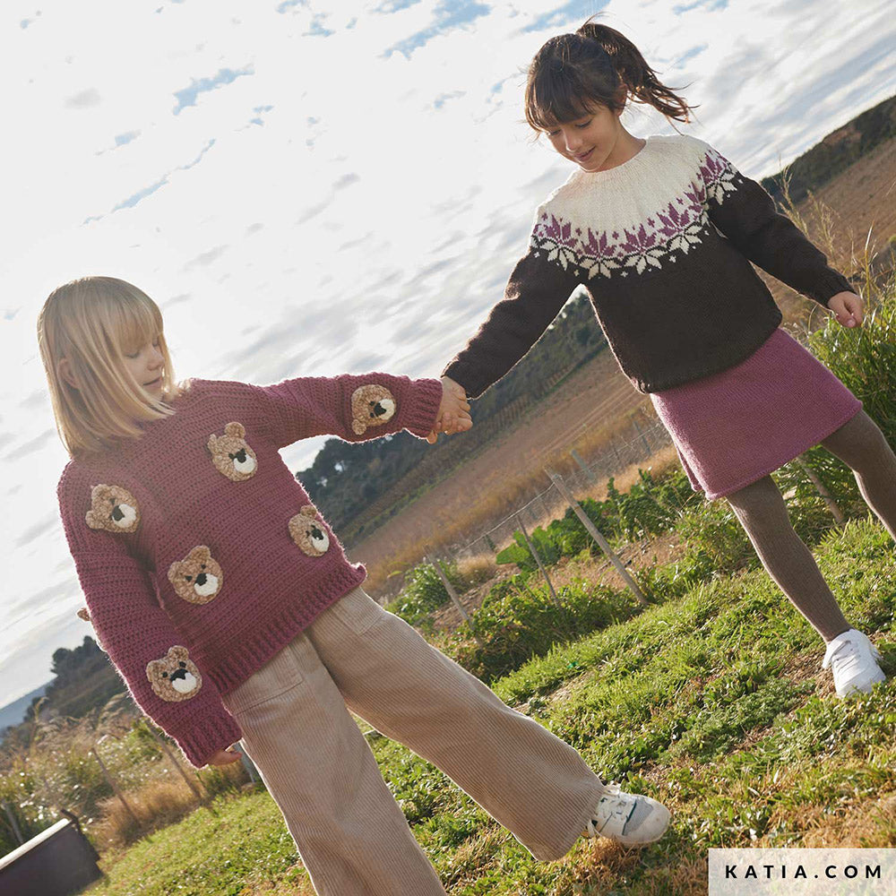 Patroon breien haken kinderen trui herfst winter katia — gemaakt met Katia Basic Merino 094