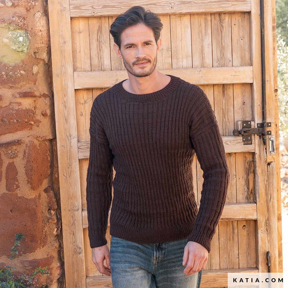 Patroon breien haken heren trui herfst winter katia — gemaakt met Katia Basic Merino 095 (3)
