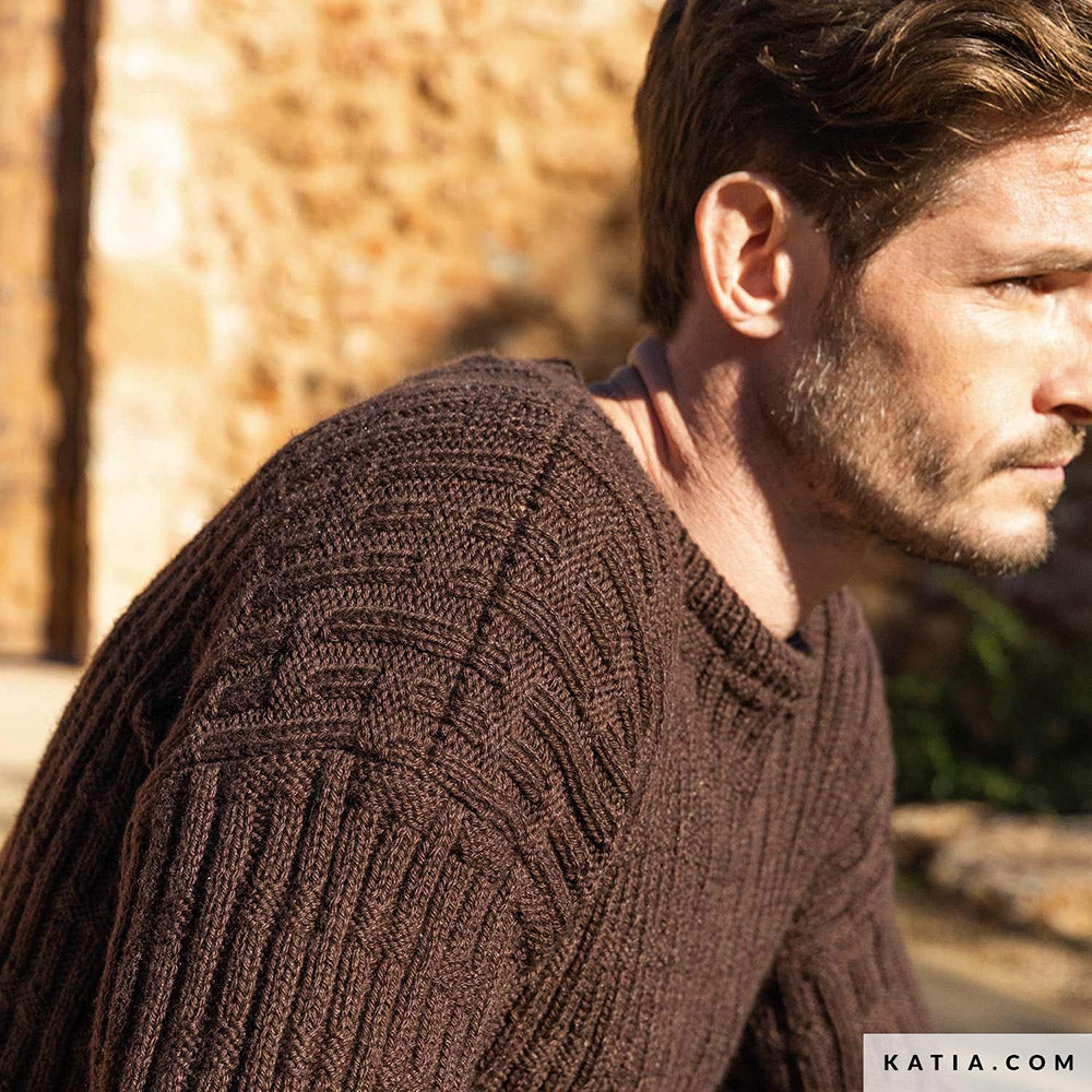 Patroon breien haken heren trui herfst winter katia — gemaakt met Katia Basic Merino 095 (5)