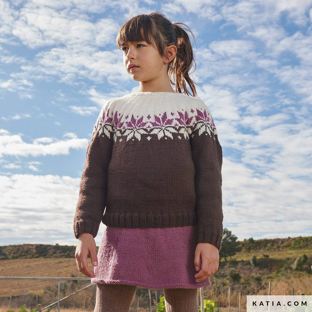 Patroon breien haken kinderen trui herfst winter katia — gemaakt met Katia Basic Merino 098 (4)