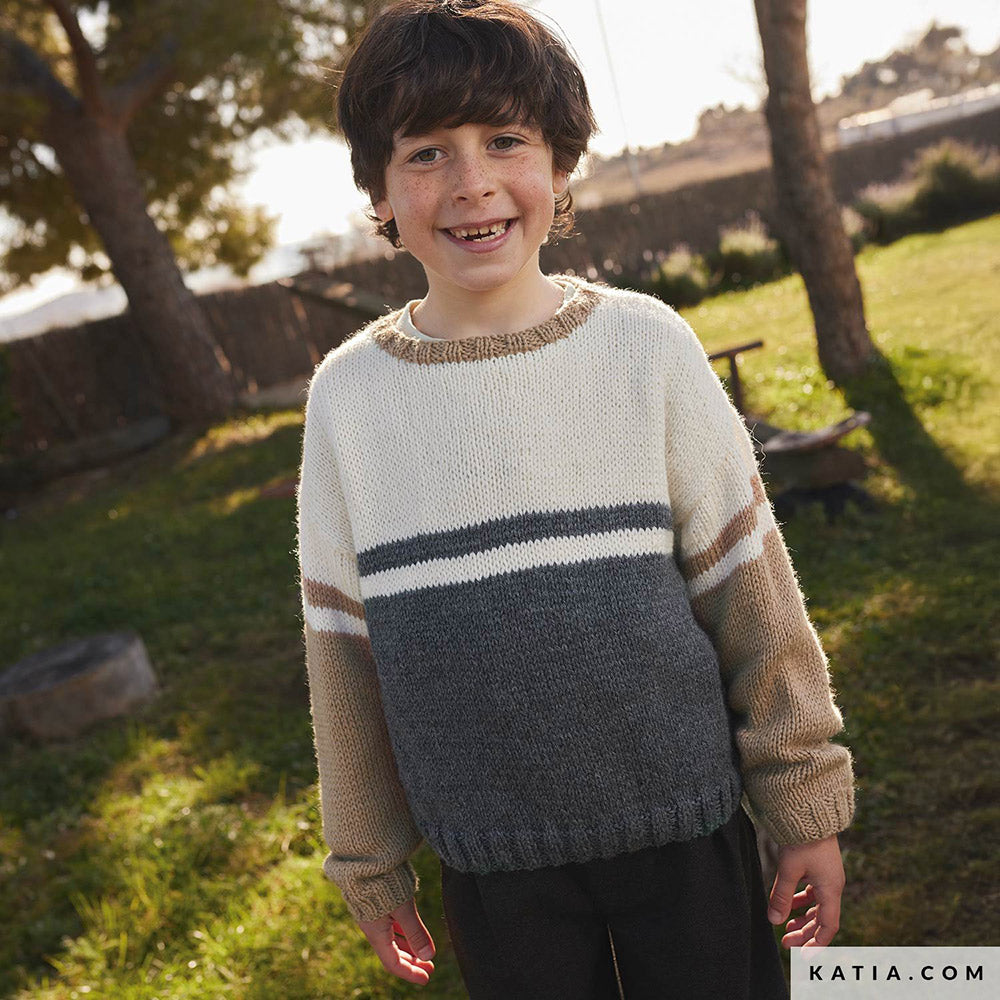 Patroon breien haken kinderen trui herfst winter katia — gemaakt met Katia Basic Merino 098 (7)