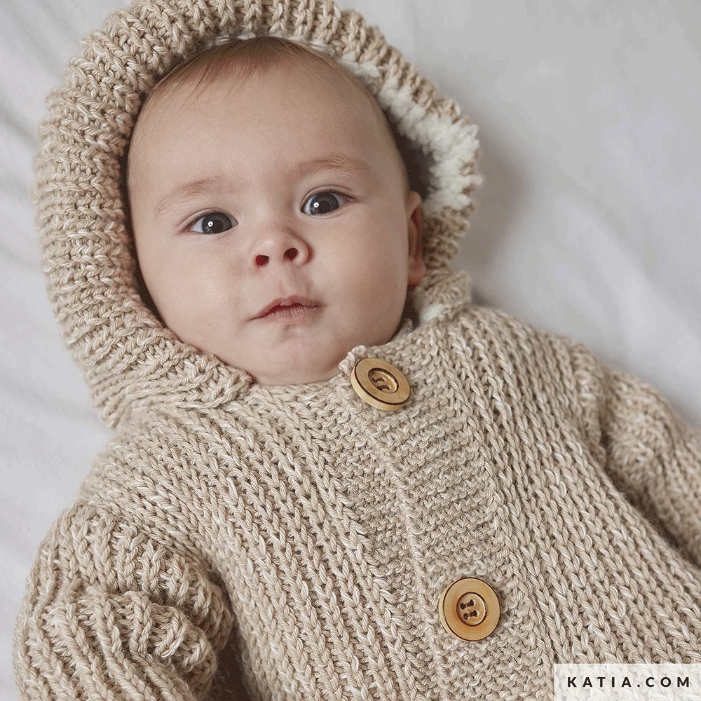 Patroon breien haken baby zak herfst winter katia — gemaakt met Katia Basic Merino Popcorn (2)