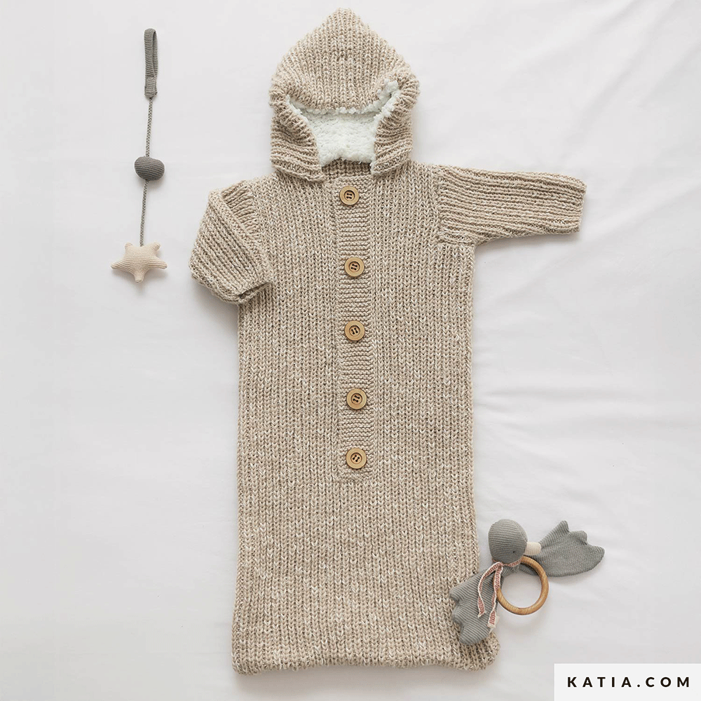 Patroon breien haken baby zak herfst winter katia — gemaakt met Katia Basic Merino Popcorn