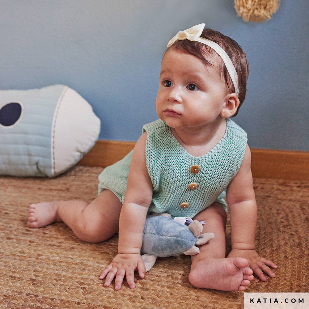 Patroon breien haken baby romper lente zomer katia — gemaakt met Katia Capri 82053 Steen Grijs (2)