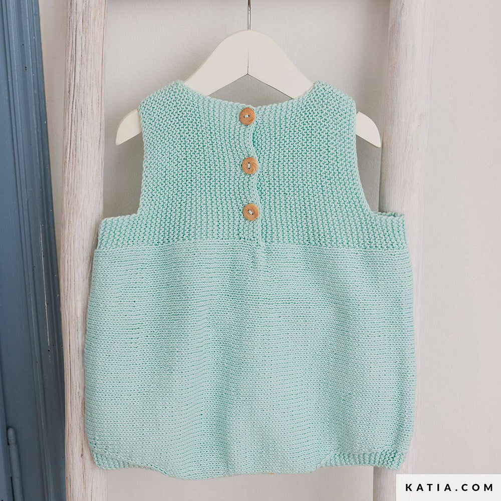 Patroon breien haken baby romper lente zomer katia — gemaakt met Katia Capri 82101 Turquoise