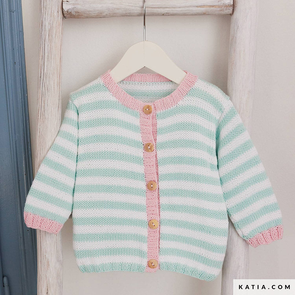 Patroon breien haken baby trui lente zomer katia — gemaakt met Katia Capri 82101 Turquoise (4)