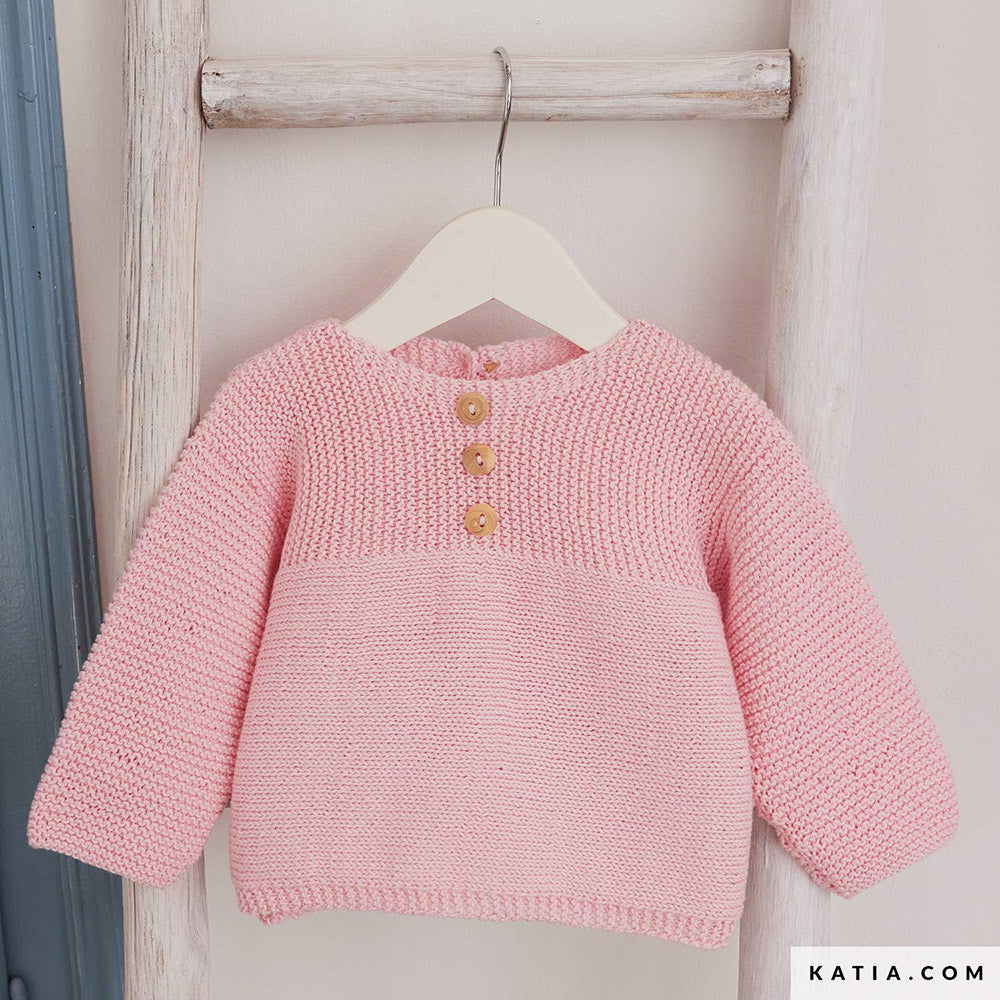 Patroon breien haken baby trui lente zomer katia — gemaakt met Katia Capri 82105 Pistache (2)