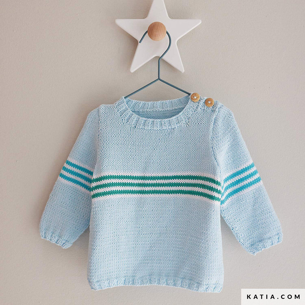 Patroon breien haken baby trui lente zomer katia — gemaakt met Katia Capri 82121 Medium Roze