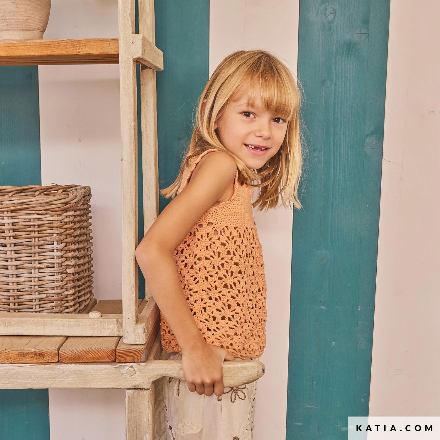 Patroon breien haken kinderen topje lente zomer katia — gemaakt met Katia Capri 82169 Lichtroze (2)