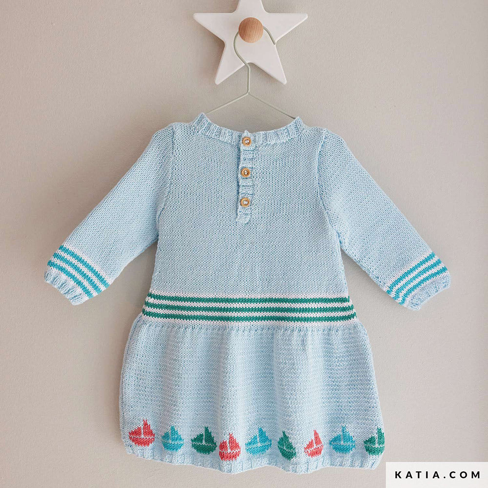Patroon breien haken baby jurk lente zomer katia — gemaakt met Katia Capri 82204 Pastel geel