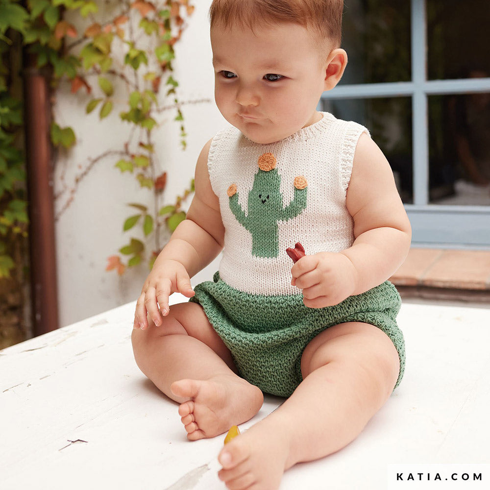 Patroon breien haken baby romper lente zomer katia — gemaakt met Katia Fair Cotton (3)