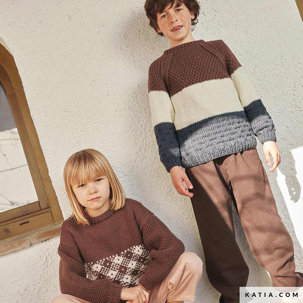 Patroon breien haken kinderen trui herfst winter katia — gemaakt met Katia Merino Aran