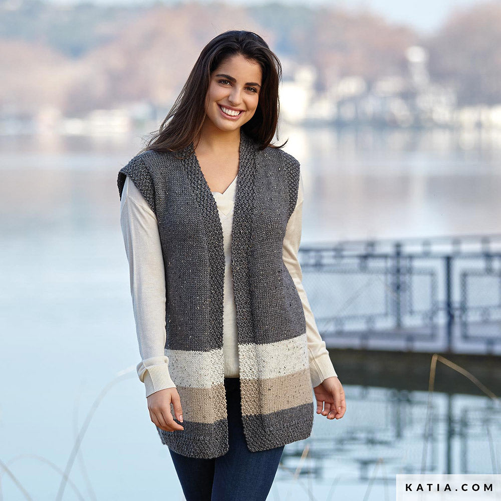 Patroon breien haken dames vest herfst winter katia — gemaakt met Katia Merino Tweed