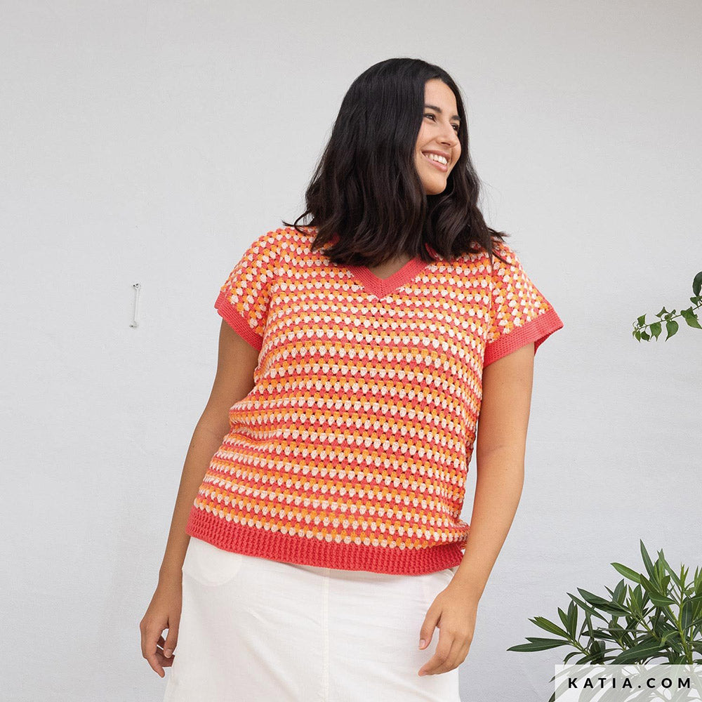 Patroon breien haken dames topje lente zomer katia — gemaakt met Katia Panama (6)