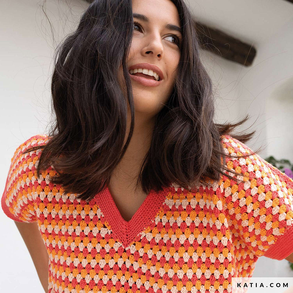 Patroon breien haken dames topje lente zomer katia — gemaakt met Katia Panama (8)