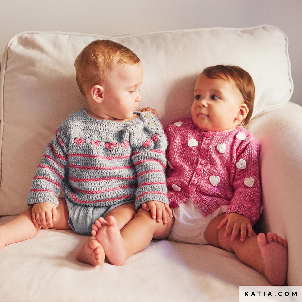 Patroon breien haken baby trui lente zomer katia — gemaakt met Katia Puro Cotone