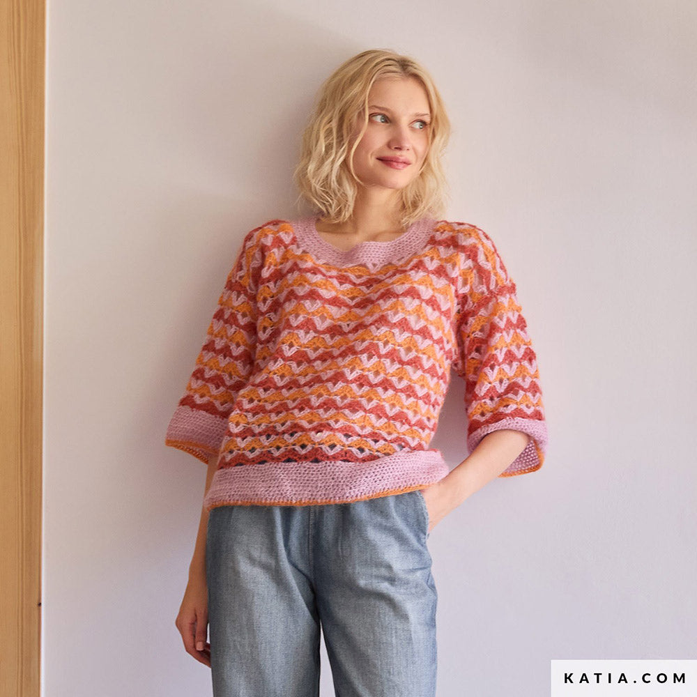 Patroon breien haken dames trui herfst winter katia — gemaakt met Katia Silky Mohair (5)