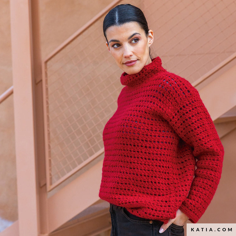 Patroon breien haken dames trui herfst winter katia — gemaakt met Katia Soft Gratte (4)
