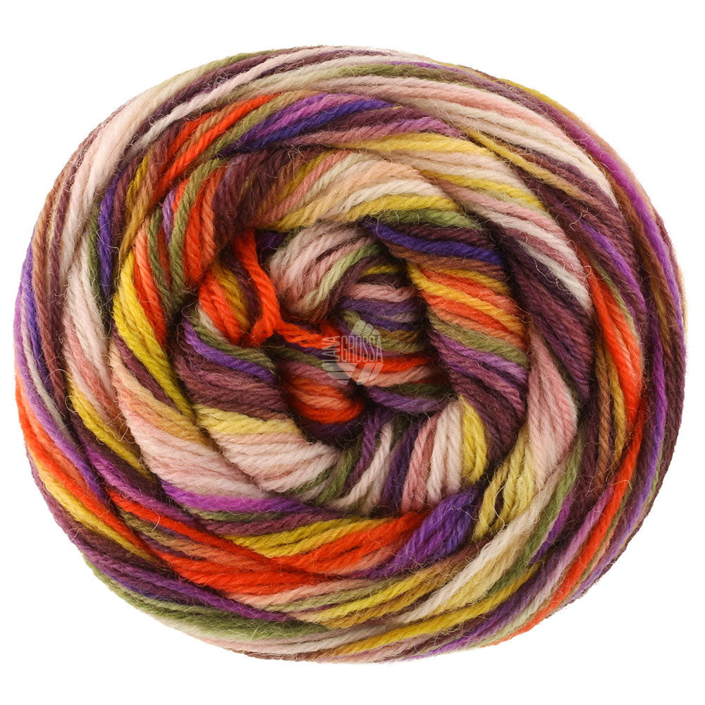 Bol Lana Grossa Meilenweit 100 Cascata 5204 sokkengaren in de kleuren Rood / Roze / Violet / Licht- / Donkerolijf / Geel / Oranje / Donkerrood / Mokka