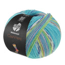 Lana Grossa Meilenweit 100 Cashmere Pista 144 Turquoise/Wit/Blauw/Citroengeel/Violetblauw/Pistache gestreept