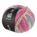 Lana Grossa Meilenweit 100 Cashmere Pista 146 Licht-/Donkerfuchsia/Wit/Oker/Turquoise/Lichtblauw gestreept