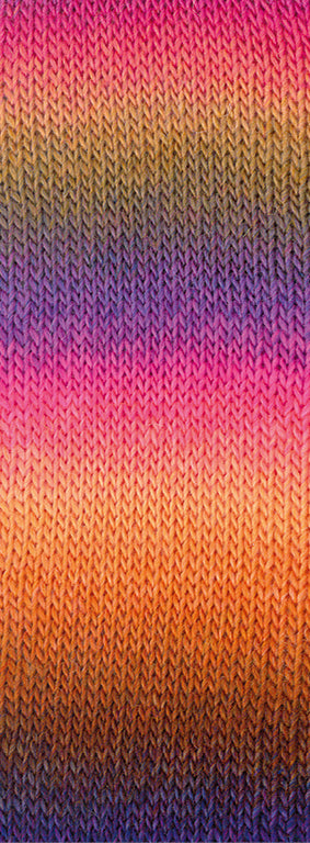 Detail van het kleurverloop van Lana Grossa Meilenweit 100 Color Mix Multi 8022 in Inktblauw, Blauwviolet, Fuchsia, Roze, Zalm, Roest, Grijsgroen, Donkerbruin - Lana Grossa Meilenweit 100 Color Mix Multi 8022 Inktblauw/Blauwviolet/Fuchsia/Roze/Zalm/Roest/Grijsgroen/Donkerbruin