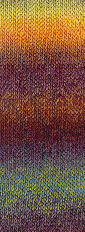Detail van het kleurverloop van Lana Grossa Meilenweit 100 Color Mix Multi 8024 in Rood, Grijsbruin, groen, Mosterdgeel, Oranje, Donkerbruin, Braam, Petrol - Lana Grossa Meilenweit 100 Color Mix Multi 8024 Rood-/Grijsbruin/-groen/Mosterdgeel/Oranje/Donkerbruin/Braam/Petrol