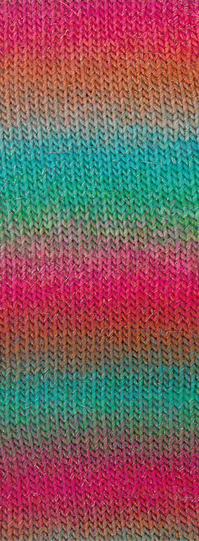 Lana Grossa Meilenweit 100 Color Mix Sparks 7618 Framboos/Roest/Grijsgroen/Turquoise/Jade/Fuchsia