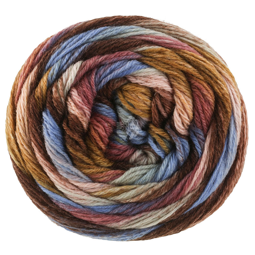 Lana Grossa Meilenweit 100 Fontana 5452 sokkengaren in donkerbruin, blauw, mokka en meer