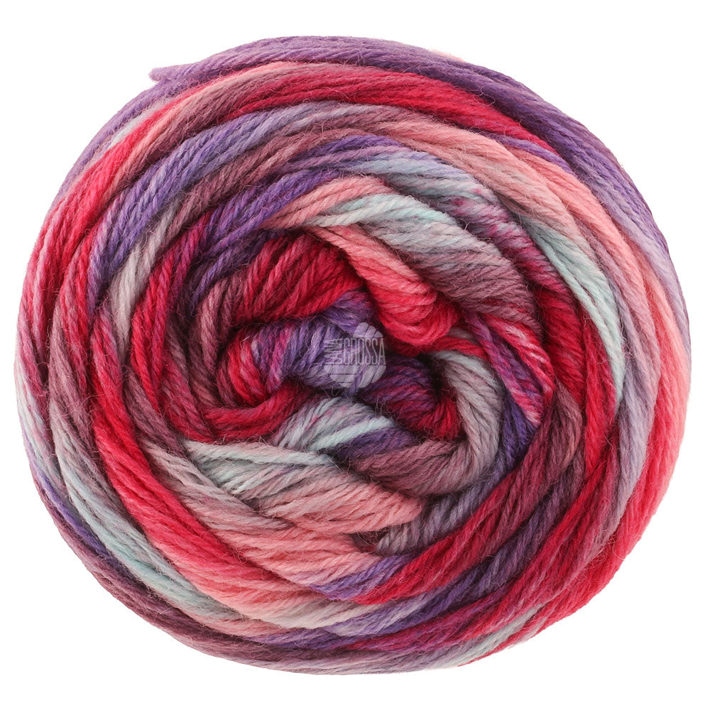 Lana Grossa Meilenweit 100 Fontana 5454 sokkengaren in fuchsia, mint, grijsbruin en meer