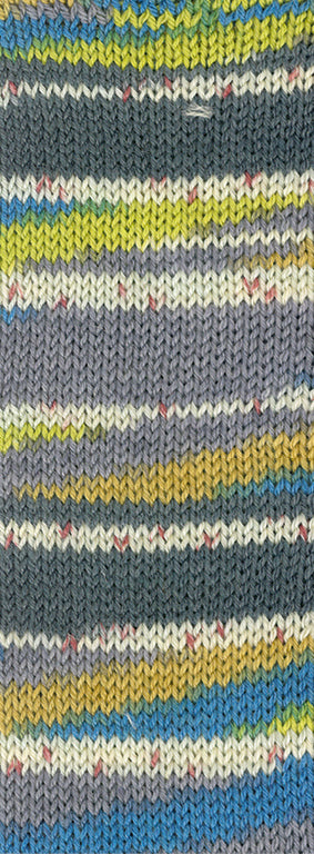Lana Grossa Meilenweit 100 Seta Giappone 3387 Donkergrijs/Ecru/Terracotta/Limoen/Muisgrijs/Pistache/Azuurblauw - gebreid kleurvoorbeeld