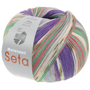 Lana Grossa Meilenweit 100 Seta Giappone 3389 Blauwviolet/Wit/Olijf/Lichtblauw/Jade/Oudroze/Lichtgrijs - bol garen
