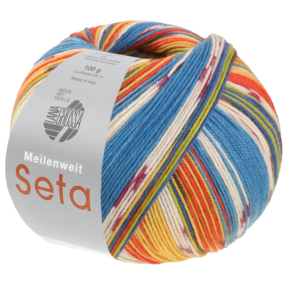 Lana Grossa Meilenweit 100 Seta Giappone 3391 Donkerblauw/Terracotta/Pistache/Roodviolet/Wit/Azuurblauw/Geel - bol garen