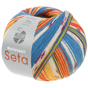 Lana Grossa Meilenweit 100 Seta Giappone 3391 Donkerblauw/Terracotta/Pistache/Roodviolet/Wit/Azuurblauw/Geel - bol garen