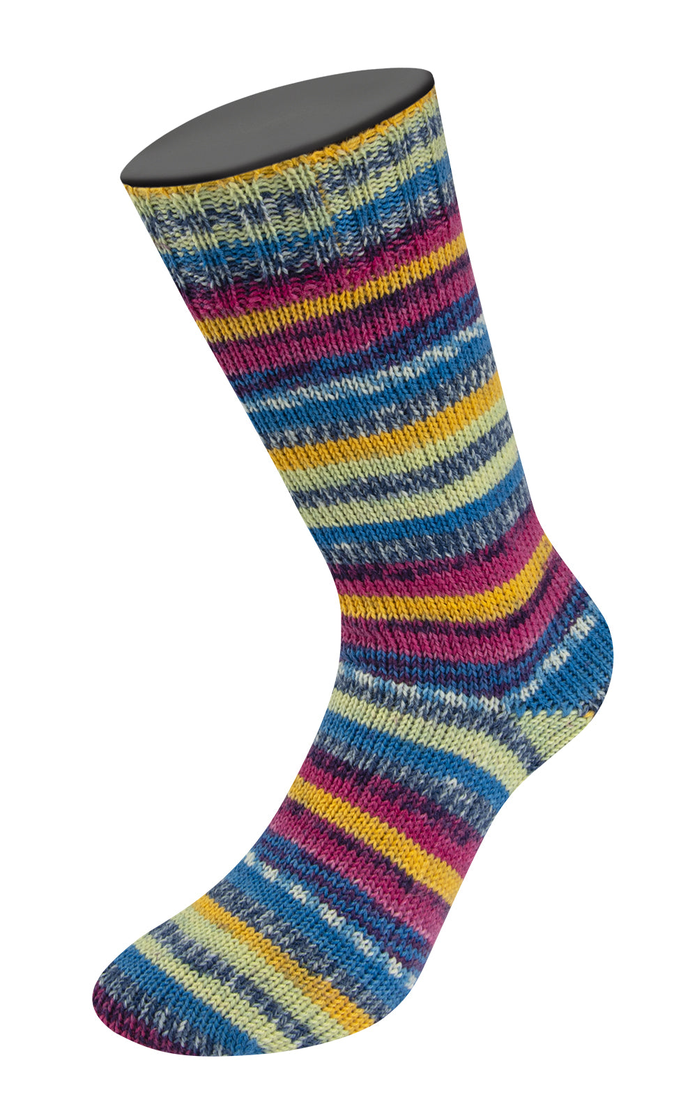Lana Grossa Meilenweit 6-Fach 150 Cervinia 9754 Donkerfuchsia/Donkerblauw/Wit/Blauw/Licht-/Eigeel - gebreide sok