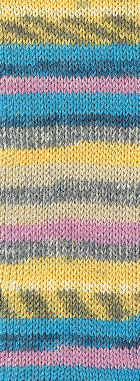 Lana Grossa Meilenweit 6-Fach 150 Cervinia 9758 Licht-/Donkerblauw/Roze/Grijs/Zilvergrijs/Vanille/Parelbeige - gebreid kleurvoorbeeld