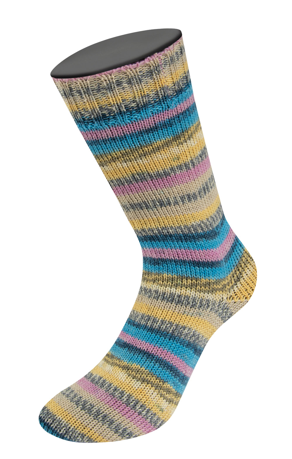Lana Grossa Meilenweit 6-Fach 150 Cervinia 9758 Licht-/Donkerblauw/Roze/Grijs/Zilvergrijs/Vanille/Parelbeige - gebreide sok
