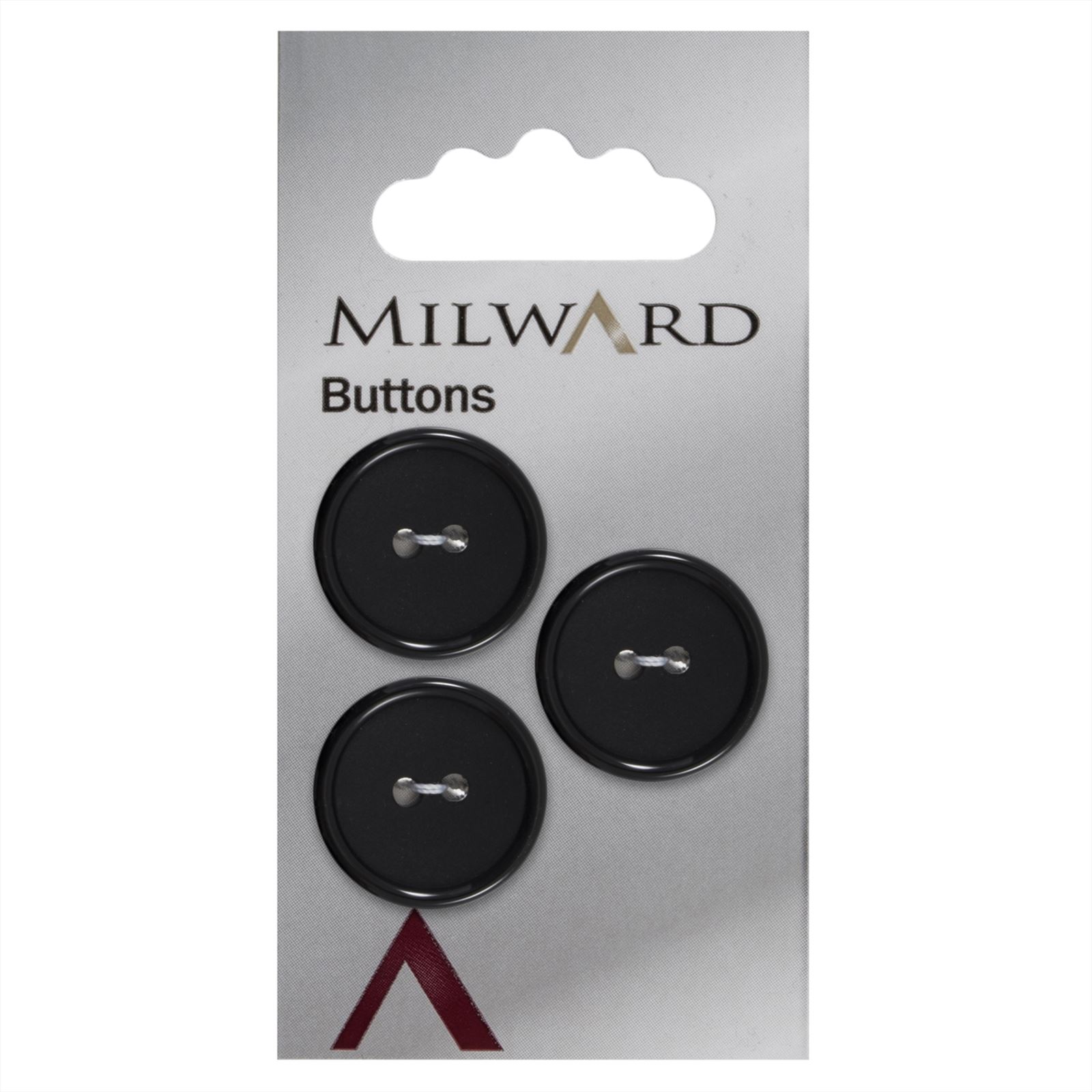 Milward Mat met Glanzende Rand Knoop Zwart 21mm (3 stuks)