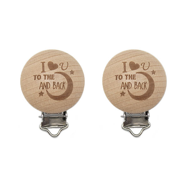 Durable Houten Speenclips 2 stuks 60 I Love You to the Moon and Back
