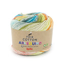 Katia Fair Cotton Arlequino 254 Koraal-Turquoise-Blauw cyaan-Limoengroen