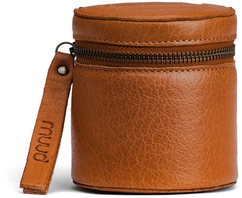 MUUD Helsinki XL Whisky - Handgemaakt leren ronde kubus voor handwerk accessoires 9.5x9cm