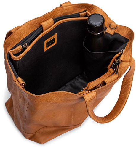MUUD Hiba Whisky -  Handgemaakt leren shopper met opbergvakken 27x29cm