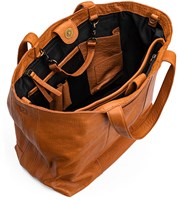 MUUD Hiba Whisky -  Handgemaakt leren shopper met opbergvakken 27x29cm