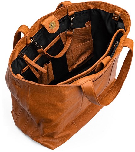 MUUD Hiba Whisky -  Handgemaakt leren shopper met opbergvakken 27x29cm