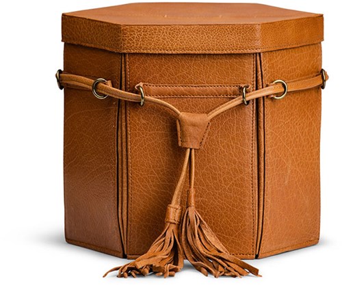 MUUD Evita XL Whisky - Handgemaakt leren 6 kantige handwerk opbergdoos 22x22x26cm