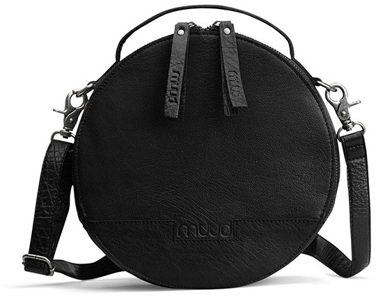 MUUD Bella Black Handgemaakt leren ronde schoudertas O23x9cm Wolplein